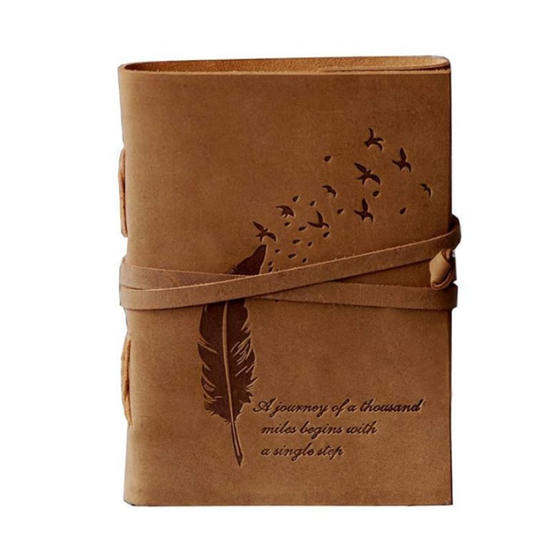 Handmade Leather Diary, Leaf Embossed (240pg)