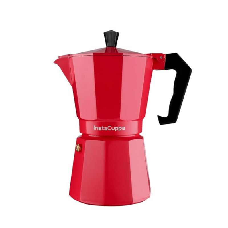 InstaCuppa 2-in-1 Moka Pot Espresso Maker, 300ml (Red)