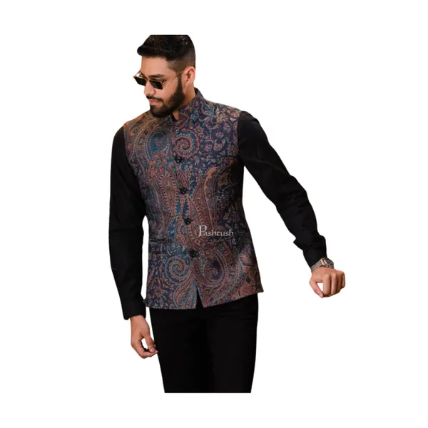 Men's Woven Jacquard Slim Fit Waistcoat - Navy Blue