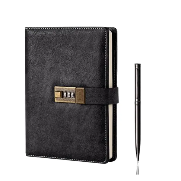 A5 Combination-Lock PU Leather Diary (Black, 240pg)