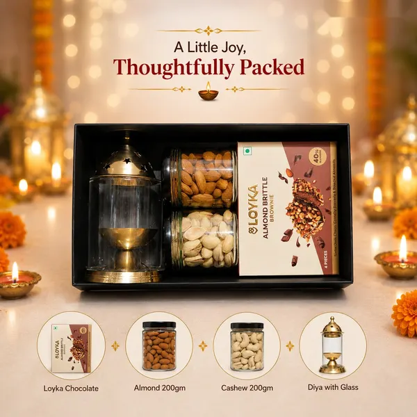A Little Joy, Thoughtfully Packed - Dry Fruits & Diya