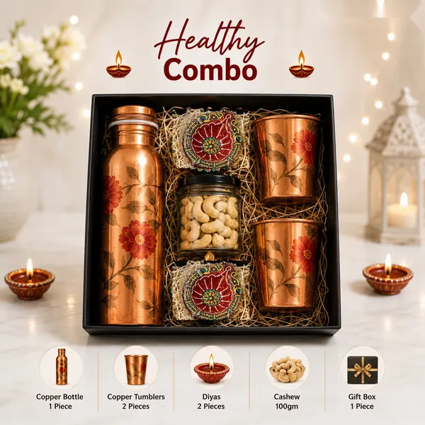 Healthy Combo - Printed Copper Bottle & Tumblers