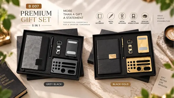 Premium 5-in-1 Desk Gift Set - Notebook, Organiser & Mobile Stand