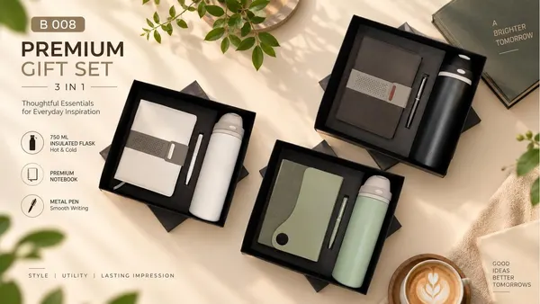 Premium 3-in-1 Gift Set - 750 ml Flask, Notebook & Pen