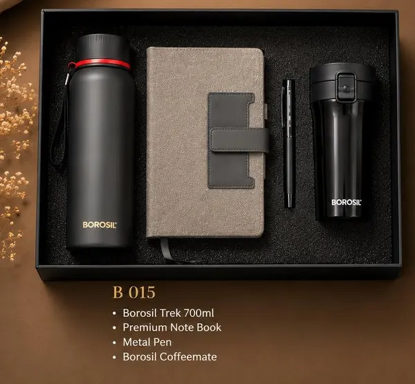 Borosil Premium Gift Set - Trek Flask, Notebook, Pen & Coffeemate
