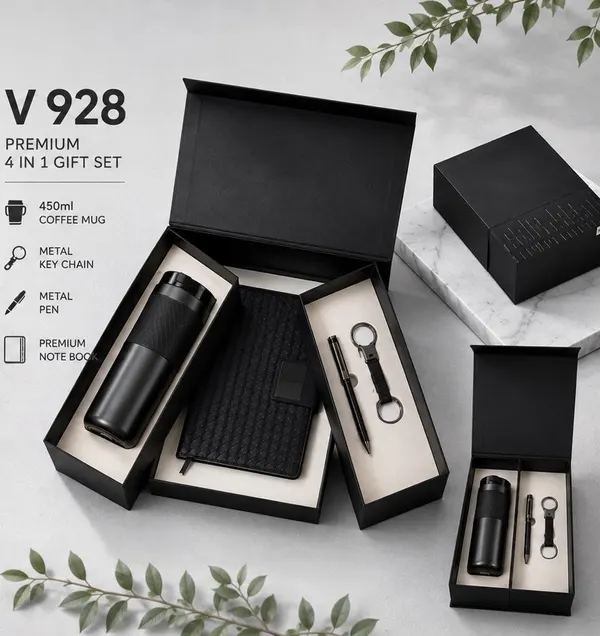 Premium 4-in-1 Gift Set - 450 ml Coffee Mug, Notebook, Pen & Keychain