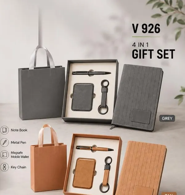 4-in-1 Gift Set - Notebook, Pen, MagSafe Wallet & Keychain with Bag