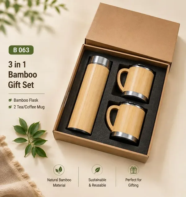 3-in-1 Bamboo Gift Set - Bamboo Flask & Two Mugs