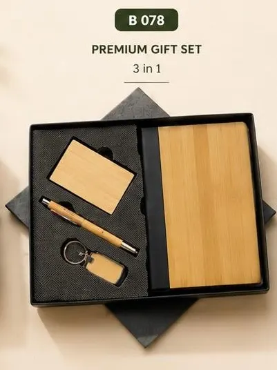 3-in-1 Bamboo Gift Set - Bamboo Notebook, Card Holder & Pen