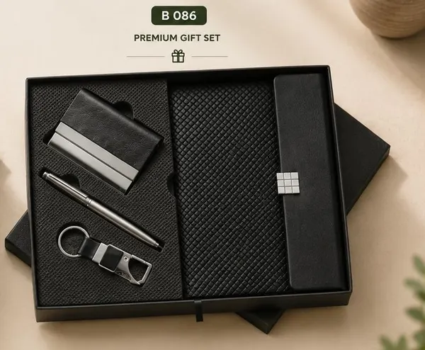 3-in-1 Premium Gift Set - Black Notebook, Card Holder & Keychain