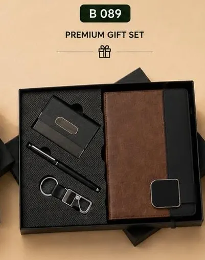 3-in-1 Executive Gift Set - Brown Suede Notebook & Card Holder