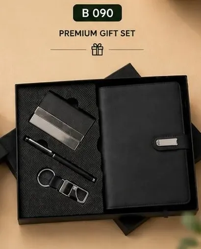 3-in-1 Executive Gift Set - Black Notebook, Card Holder & Keychain