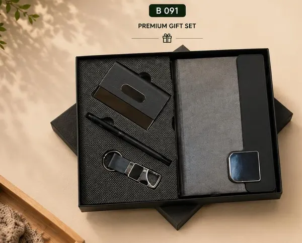 3-in-1 Premium Gift Set - Charcoal Notebook, Card Holder & Keychain