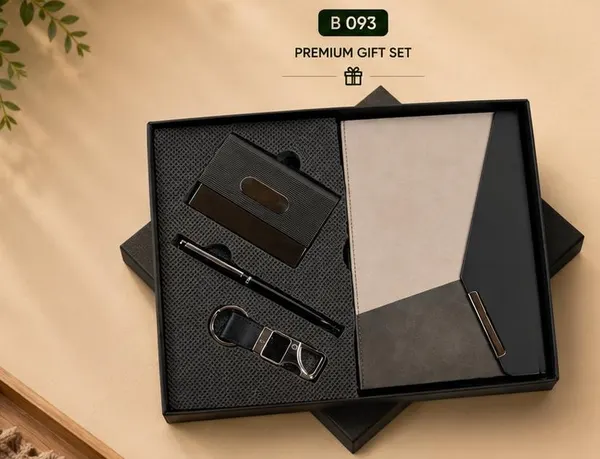 3-in-1 Premium Gift Set - Two-Tone Grey Notebook & Card Holder