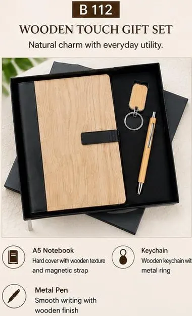 Wooden Touch 3-in-1 Gift Set - Notebook, Pen & Keychain