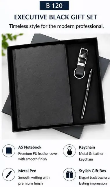 3-in-1 Executive Black Gift Set - Notebook, Pen & Keychain