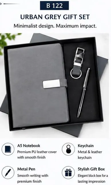 3-in-1 Urban Grey Gift Set - Notebook, Pen & Keychain