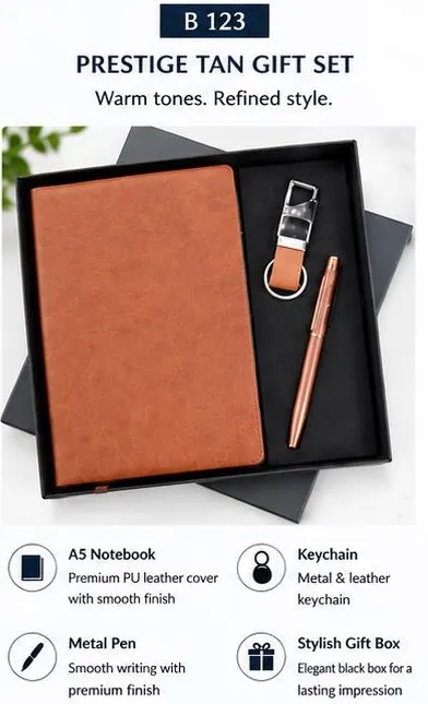 3-in-1 Prestige Tan Gift Set - Notebook, Pen & Keychain