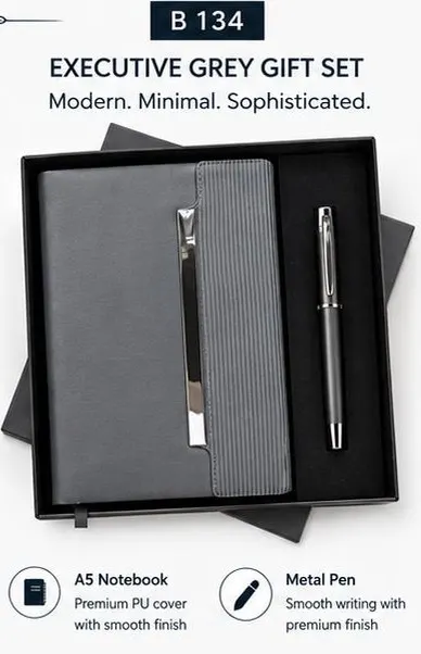 2-in-1 Executive Grey Gift Set - Notebook & Pen