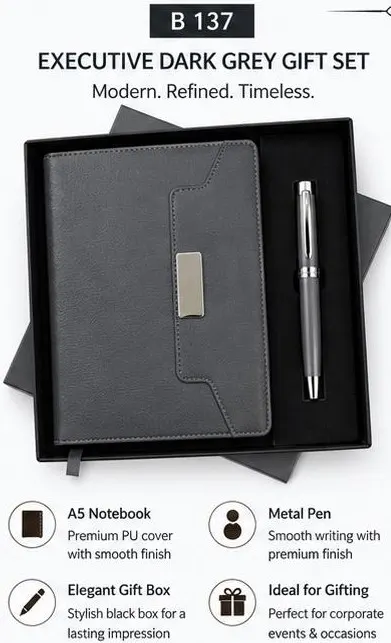 2-in-1 Executive Dark Grey Gift Set - Notebook & Pen