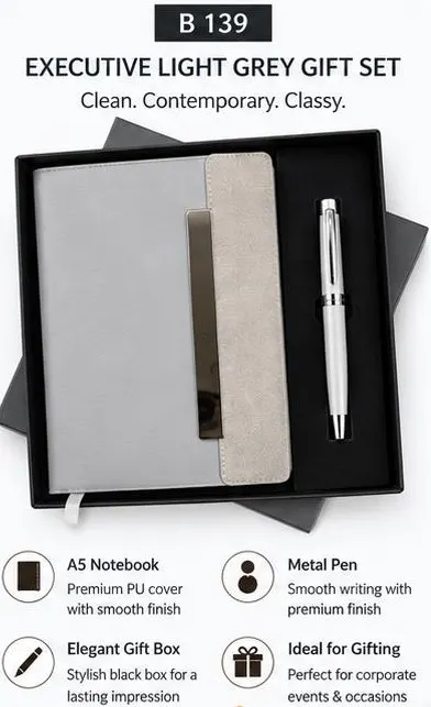 2-in-1 Executive Light Grey Gift Set - Notebook & Pen