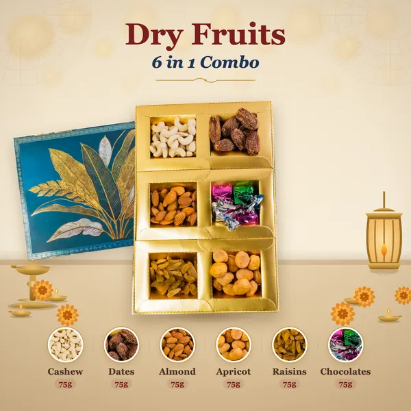 Dry Fruits 6-in-1 Combo Box (75g each) - Teal Palm-Leaf Lid