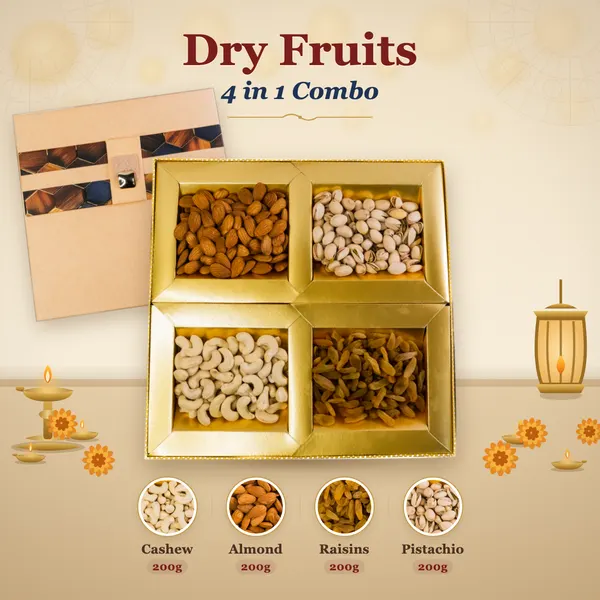 Dry Fruits 4-in-1 Combo Box (100g each) - Beige Feather Band