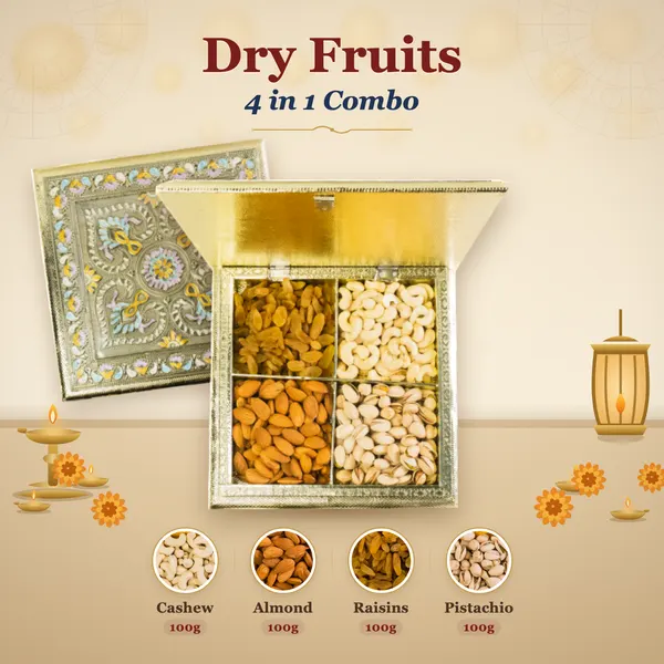 Dry Fruits 4-in-1 Combo Box (100g each) - Engraved Silver-Gold Box