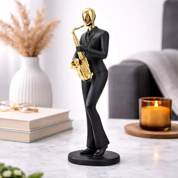 Saxophone Player Figurine, Black & Gold