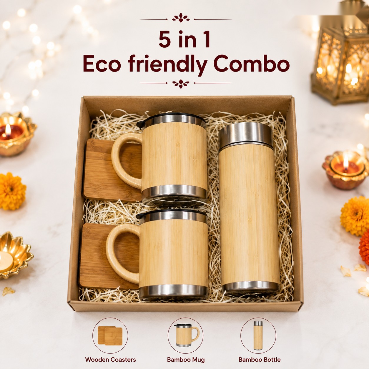 5-in-1 Eco Friendly Bamboo Combo - Diwali corporate gift box