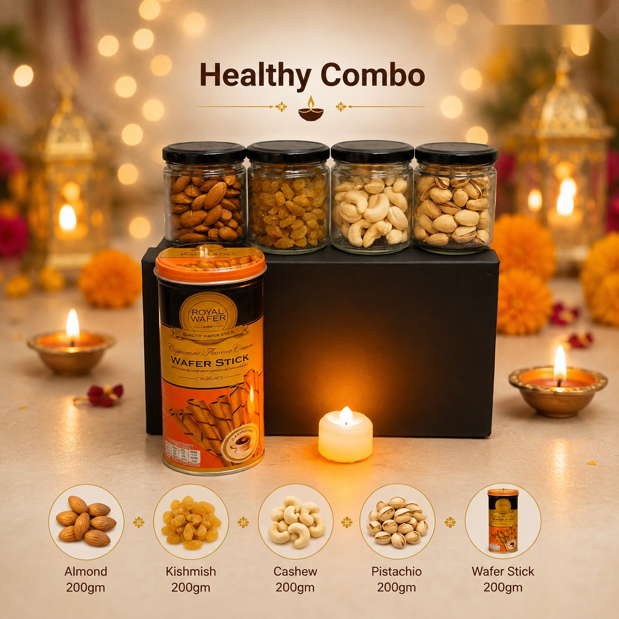 Healthy Combo - 5 Jar Dry Fruits Set - Diwali corporate gift box