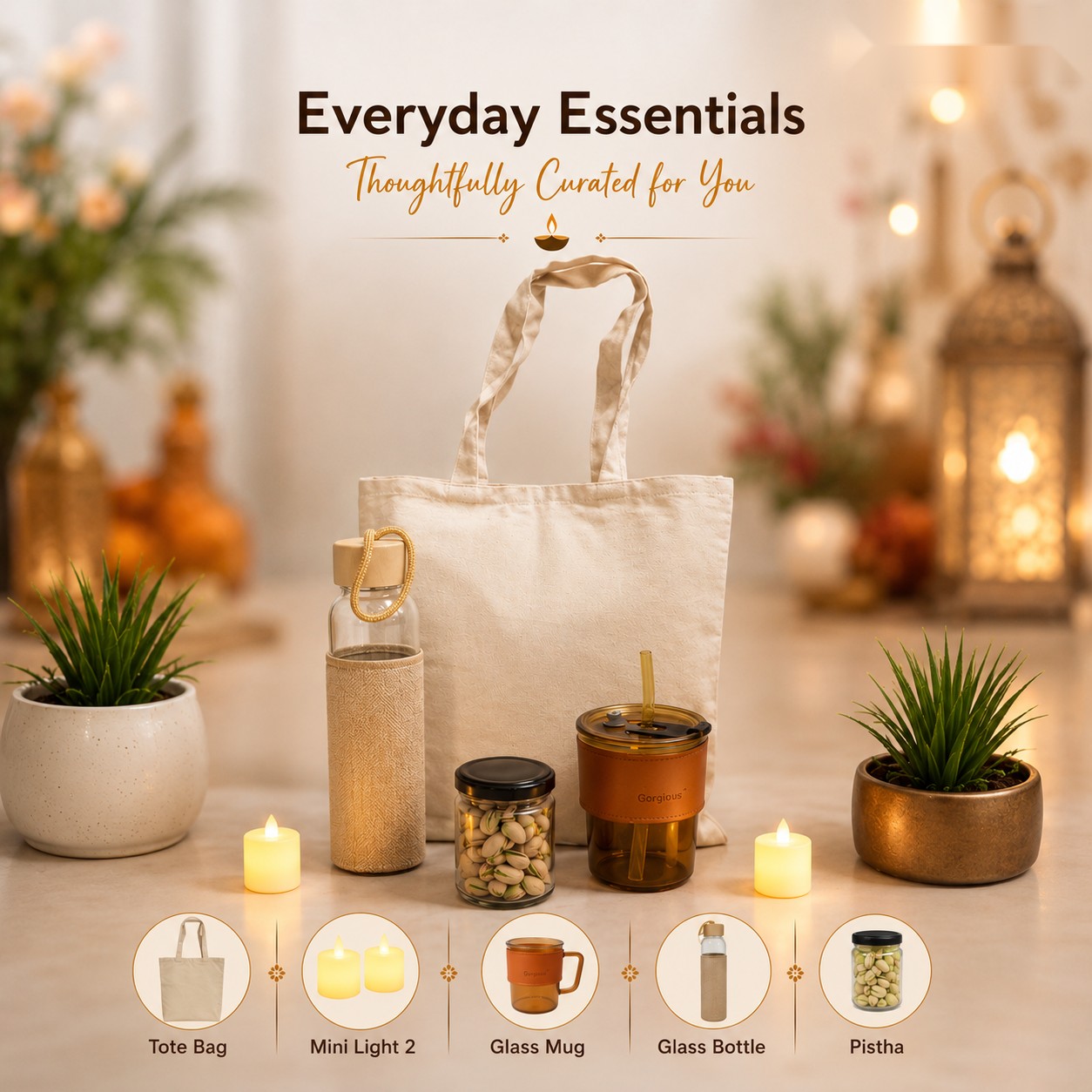 Everyday Essentials - Tote, Glass Mug & Bottle - Diwali corporate gift box