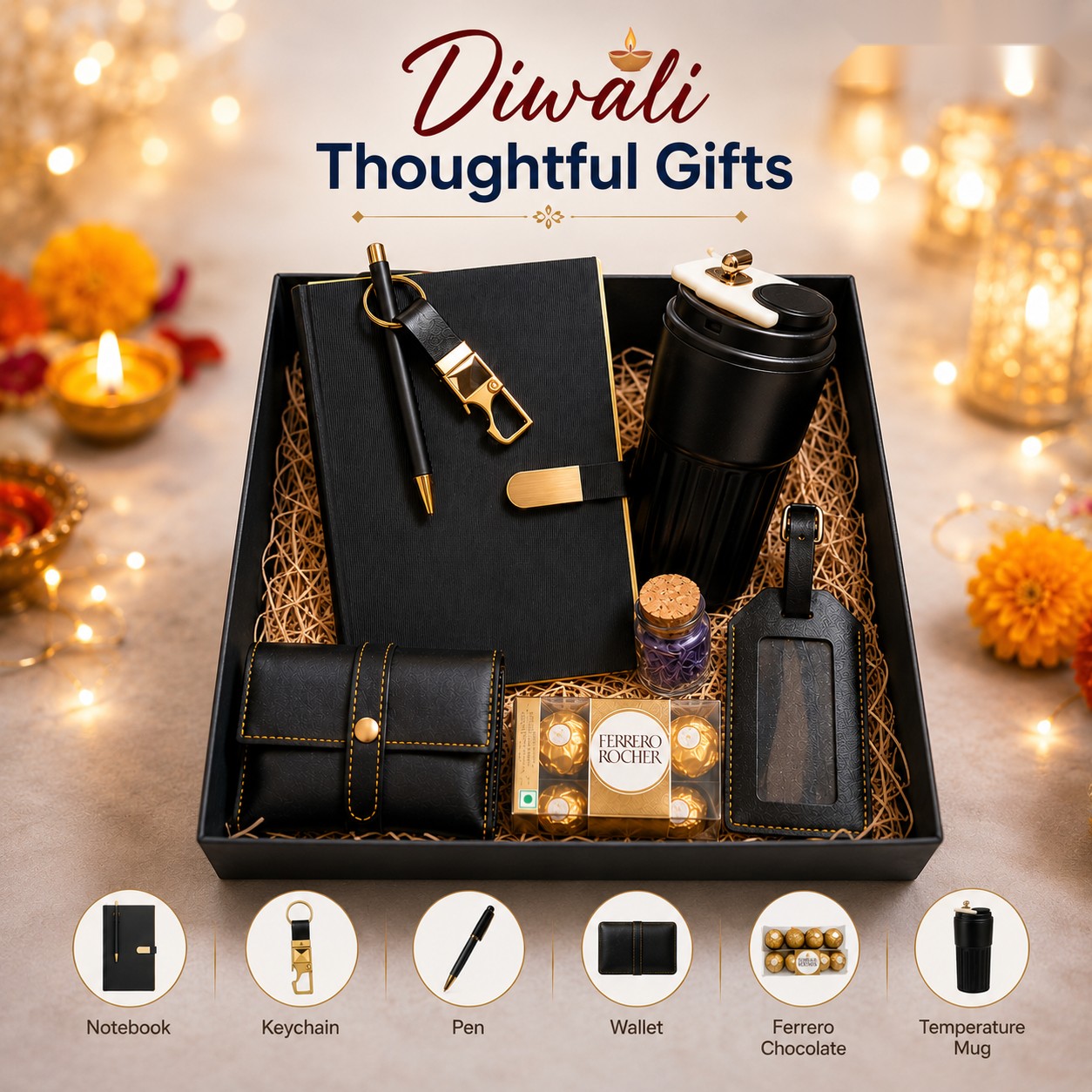 Diwali Thoughtful Gifts - Executive Black Set - Diwali corporate gift box